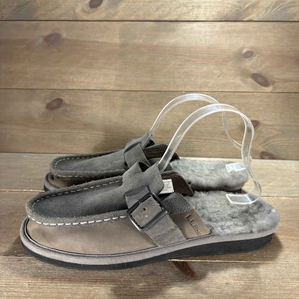 ll bean wicked good mens size 9 shoes gray suede shearling lined slippers
